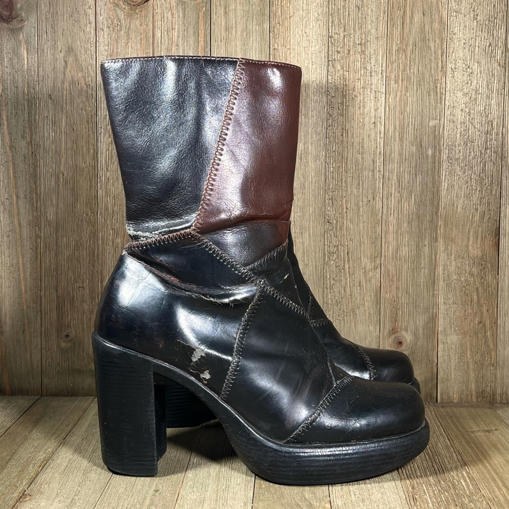Vintage Chunky Faux Leather Platform Boots